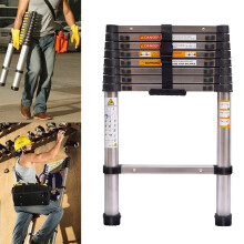 Telescoping Ladder 8.5 FT Steel Collapsible Extension Ladder with Lock Mechanism Heavy Duty 330lbs Max Capacity for RV Loft Attic Home Household DIY