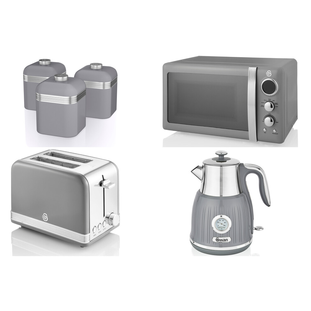 SWAN Retro Grey Dial Kettle 2 Slice Toaster Microwave & Canisters Set