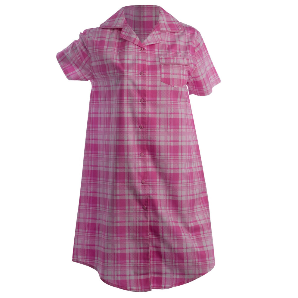 (Pink, UK 12/14) Slenderella Ladies Tartan Check Short Sleeve Nightshirt