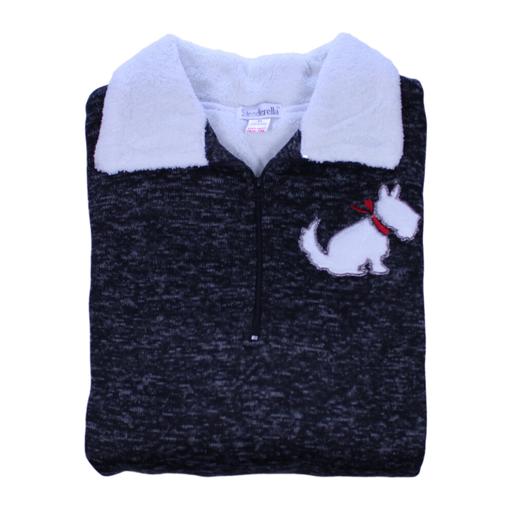 (Charcoal, Medium - UK 12/14) Slenderella Ladies Knitted Marl Scottie Dog Fleecy Nightdress