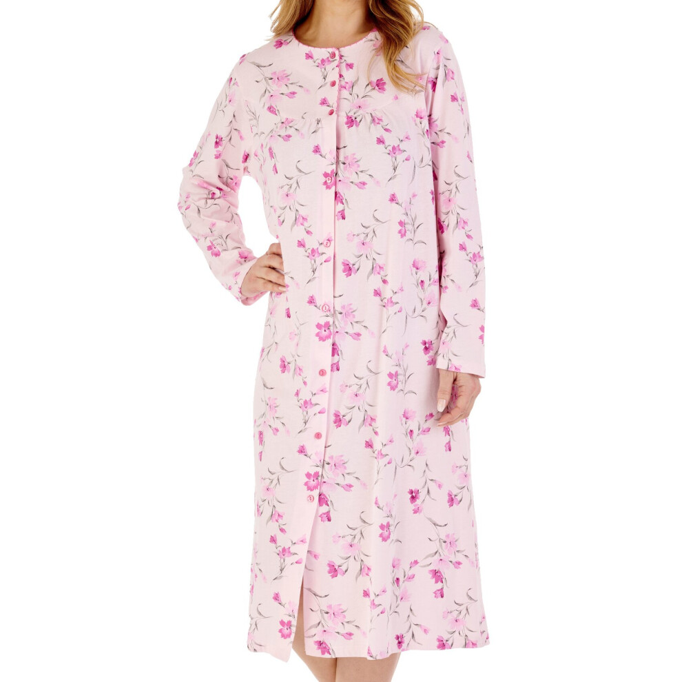 (Pink, UK 24/26) Slenderella Ladies Floral Cotton Jersey Button Down Nightdress