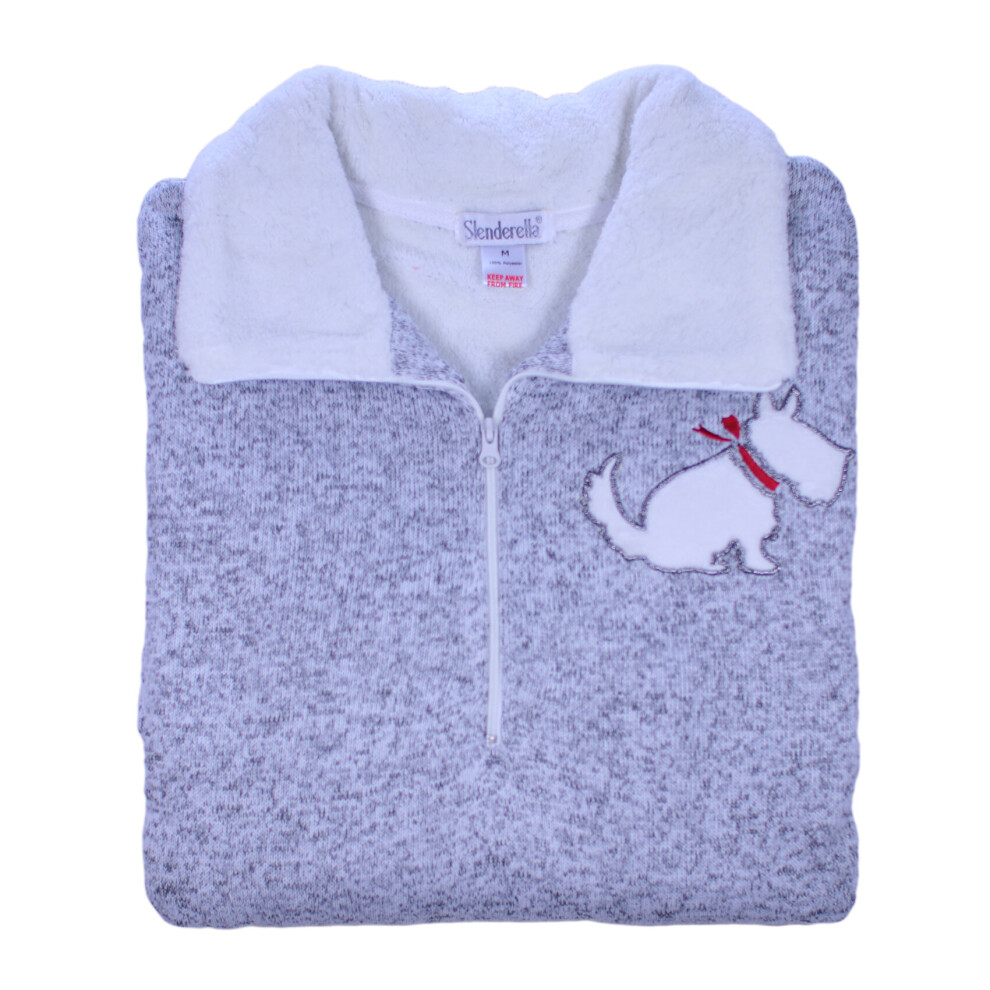 (Light Grey, Small - UK 10/12) Slenderella Ladies Knitted Marl Scottie Dog Fleecy Nightdress