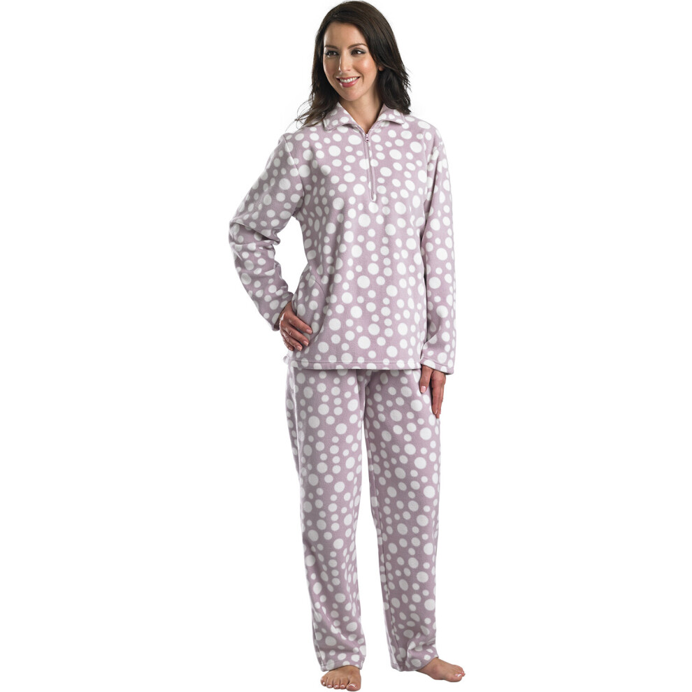 (Pink, Extra Large - UK 20/22) Slenderella Ladies Polar Fleece Polka Dot Long Sleeved Pyjamas