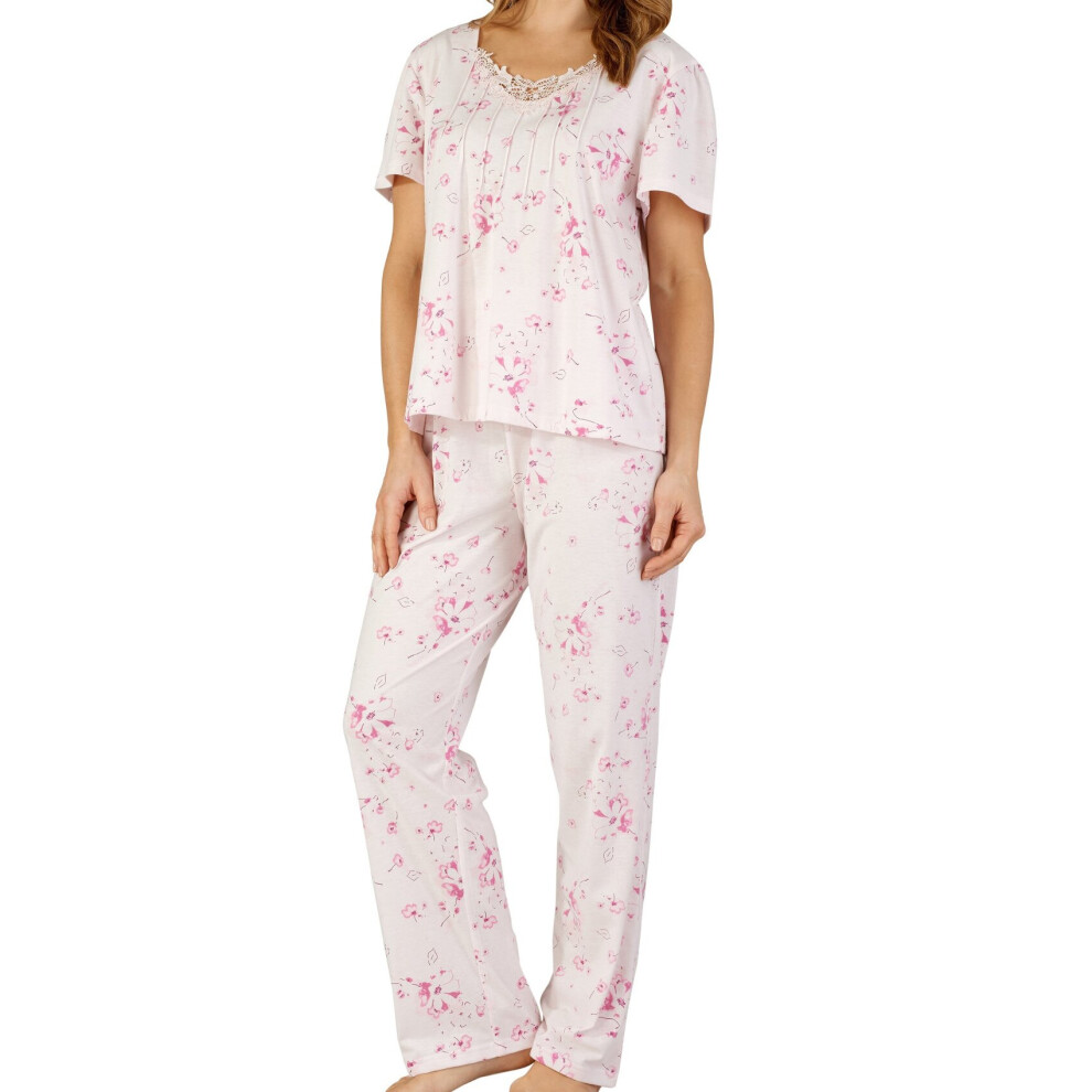 (Pink, UK 20/22) Slenderella Ladies Jersey Floral Short Sleeve Top & Bottoms Pyjamas