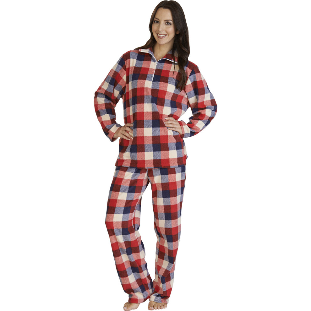 (Red, Large - UK 16/18) Slenderella Ladies Micro Fleece Checked Pyjamas