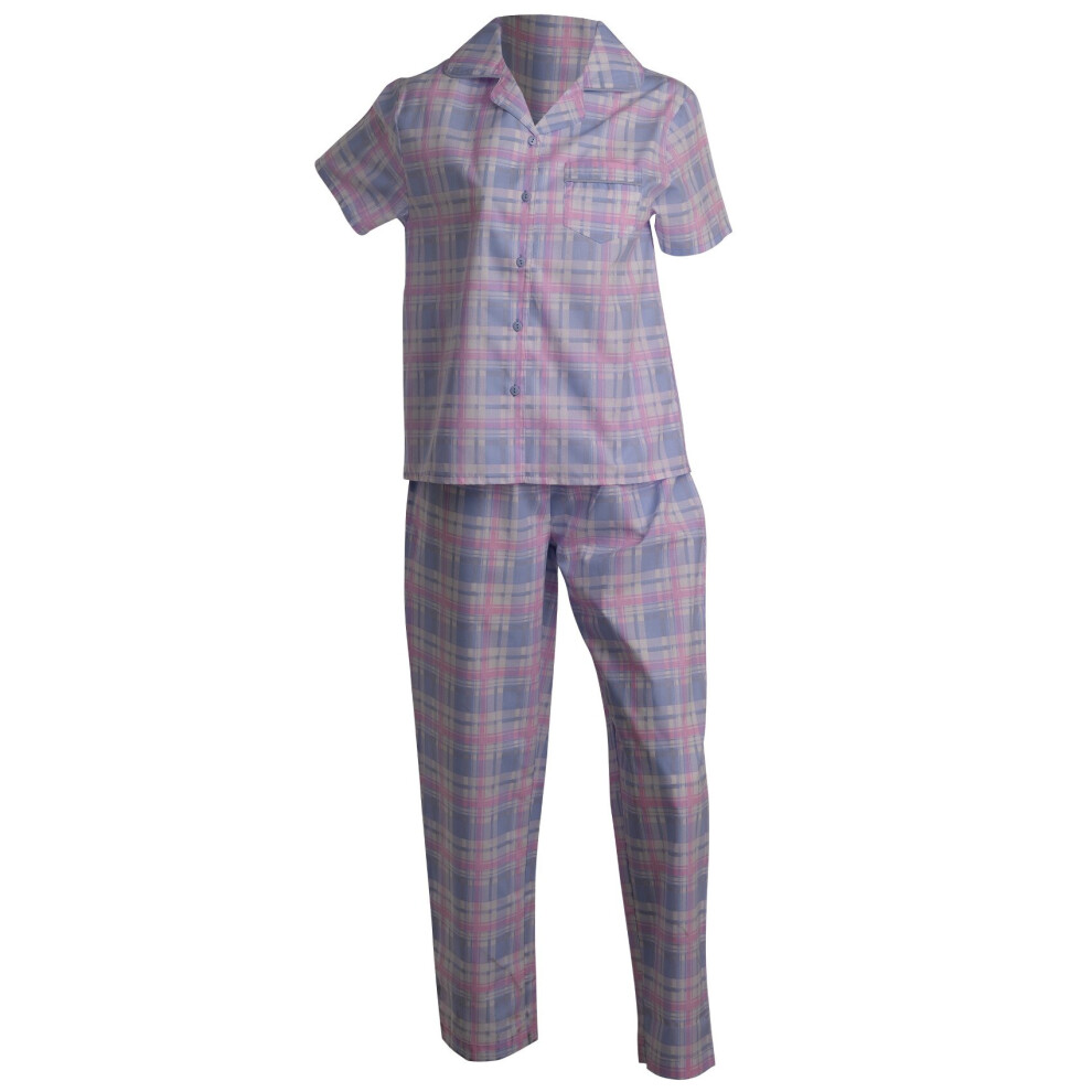 (Blue, UK 20/22) Slenderella Ladies Tartan Button Down Top & Trouser Bottoms Pyjamas