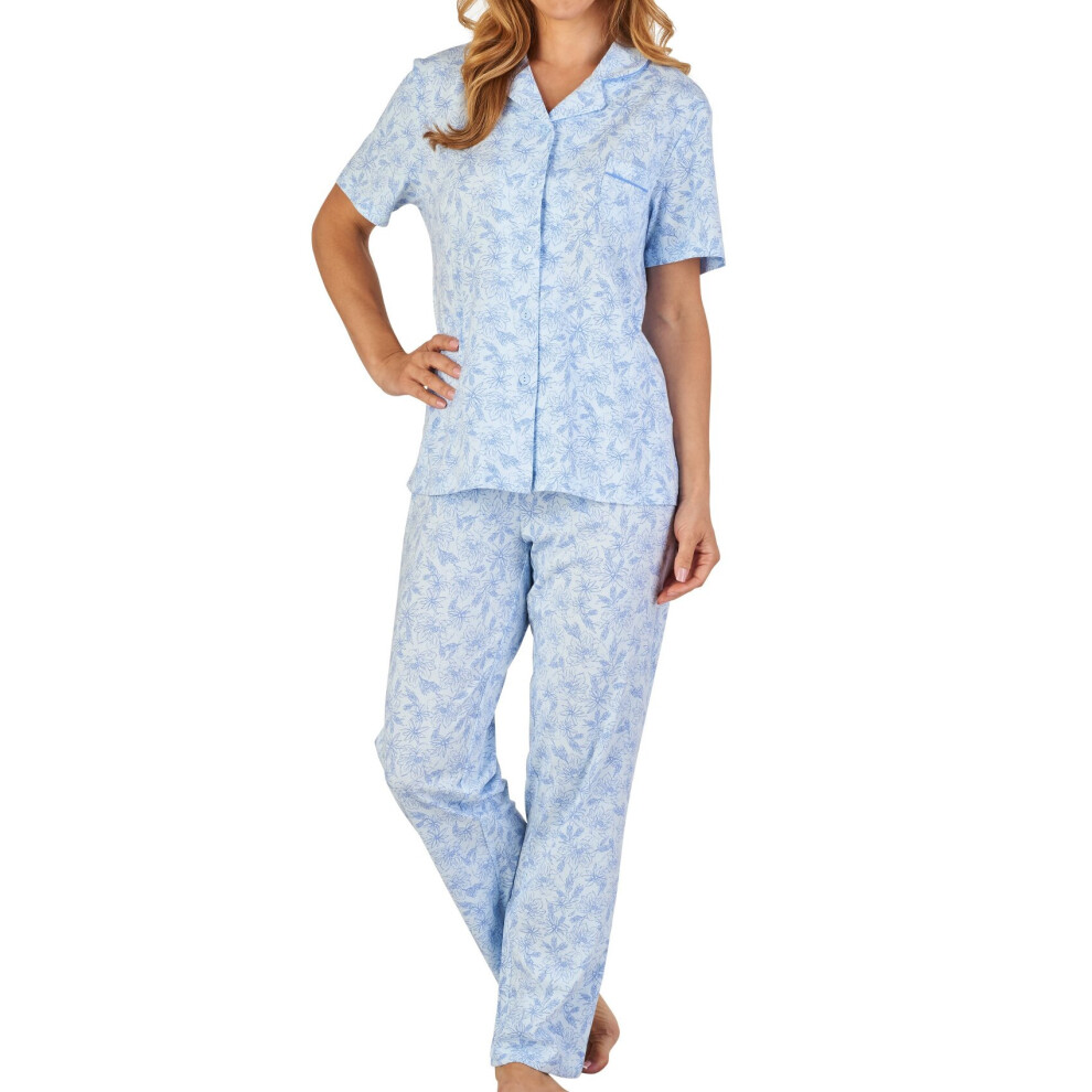 (Blue, UK 10/12) Slenderella Ladies Floral Meadow Jersey Cotton Pyjamas