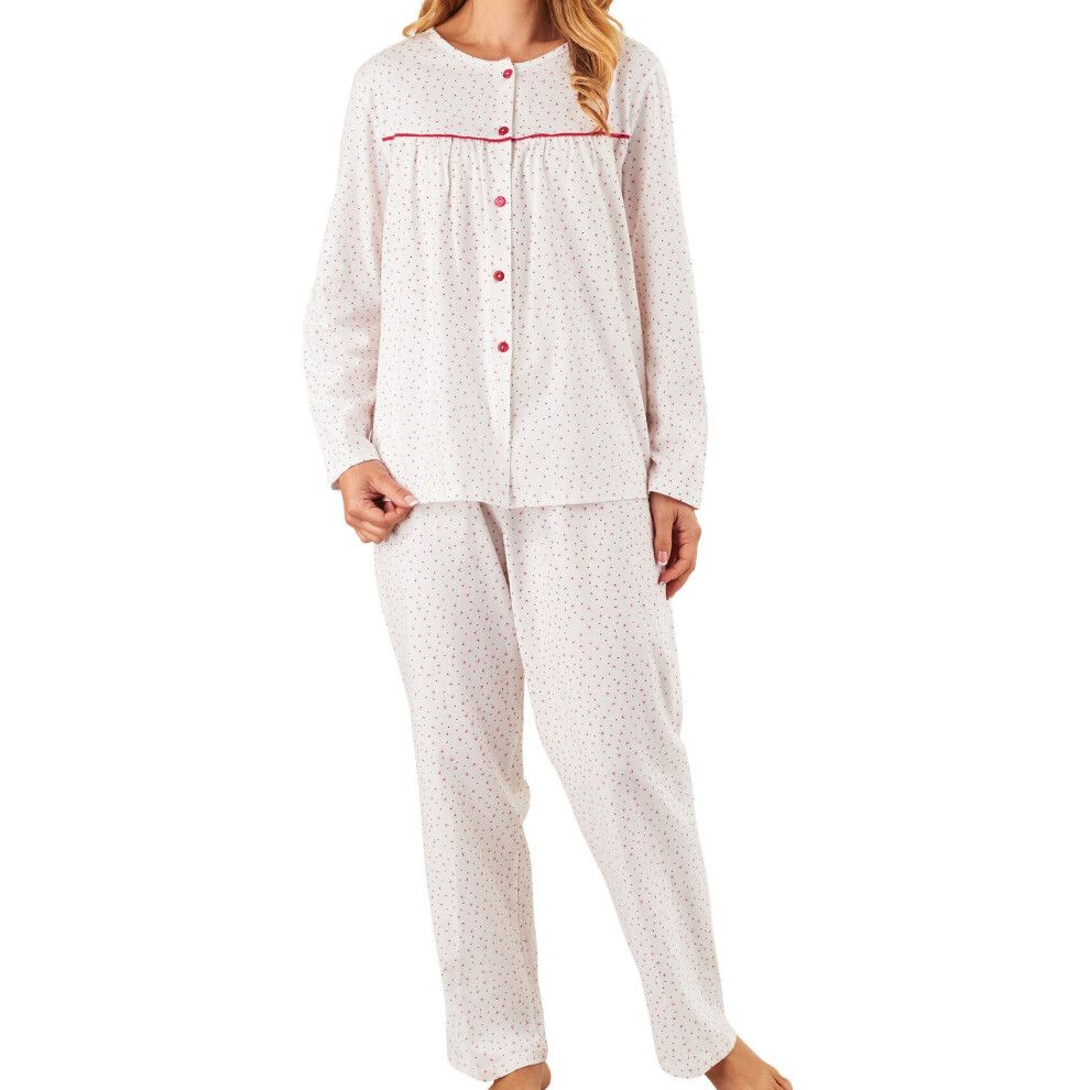 (Pink, UK 12/14) Slenderella Ladies Ditsy Heart Pyjamas Button Up Top & Trouser Bottoms