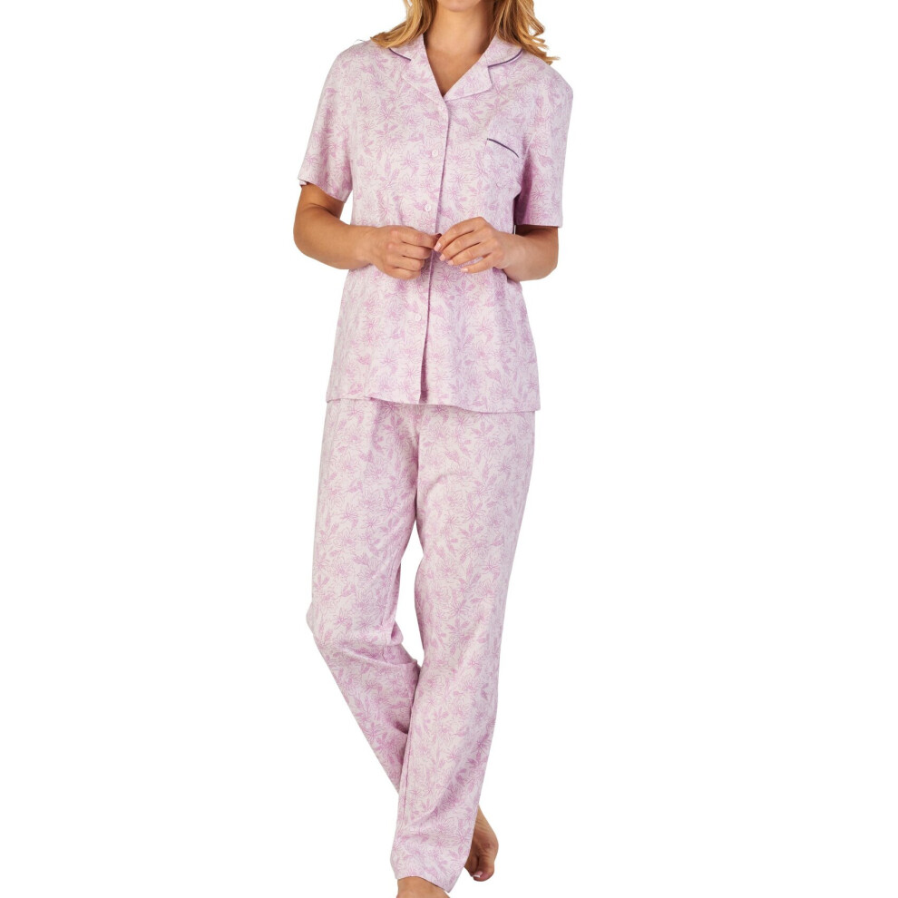 (Lilac, UK 10/12) Slenderella Ladies Floral Meadow Jersey Cotton Pyjamas