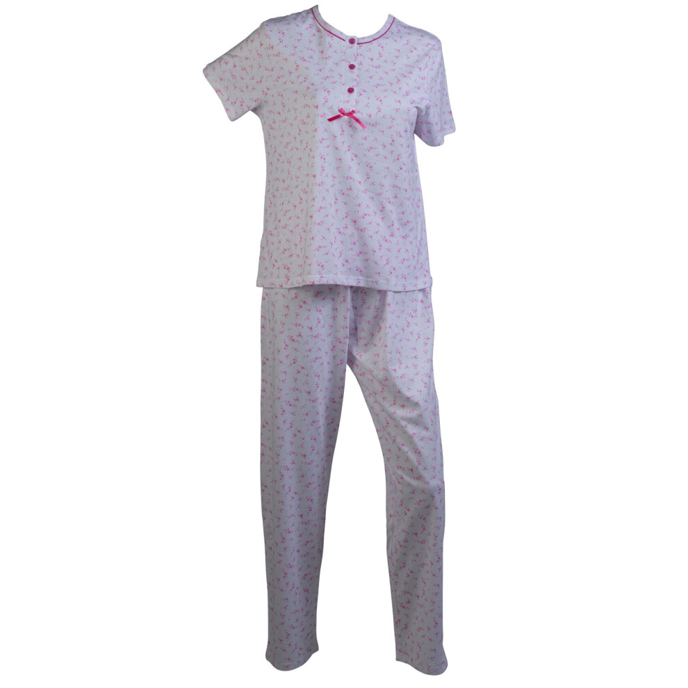 (Pink, UK 20/22) Slenderella Ladies Cotton Floral Pyjamas Short Sleeve Top & PJ Bottoms