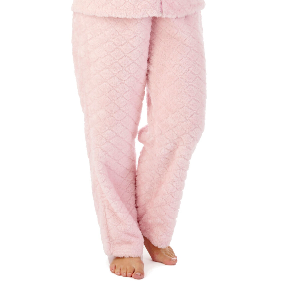 (Pink - Lounge Pants, Medium - UK 12/14) Slenderella Ladies Diamond Fleece Pyjamas Zip Up Top & Trouser Bottoms