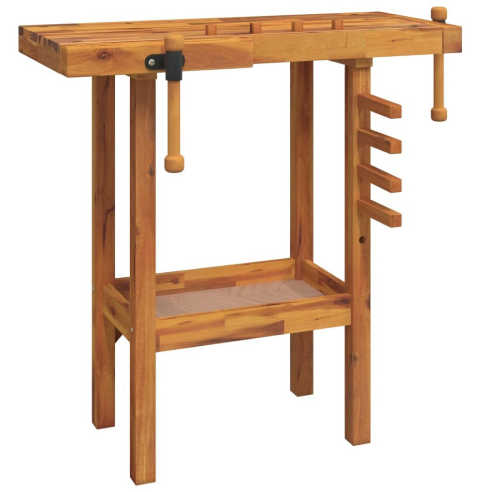 Vidaxl Solid Wood Acacia Workbench With Vices 92X48x83 Cm Wooden Work Table 8720845554767