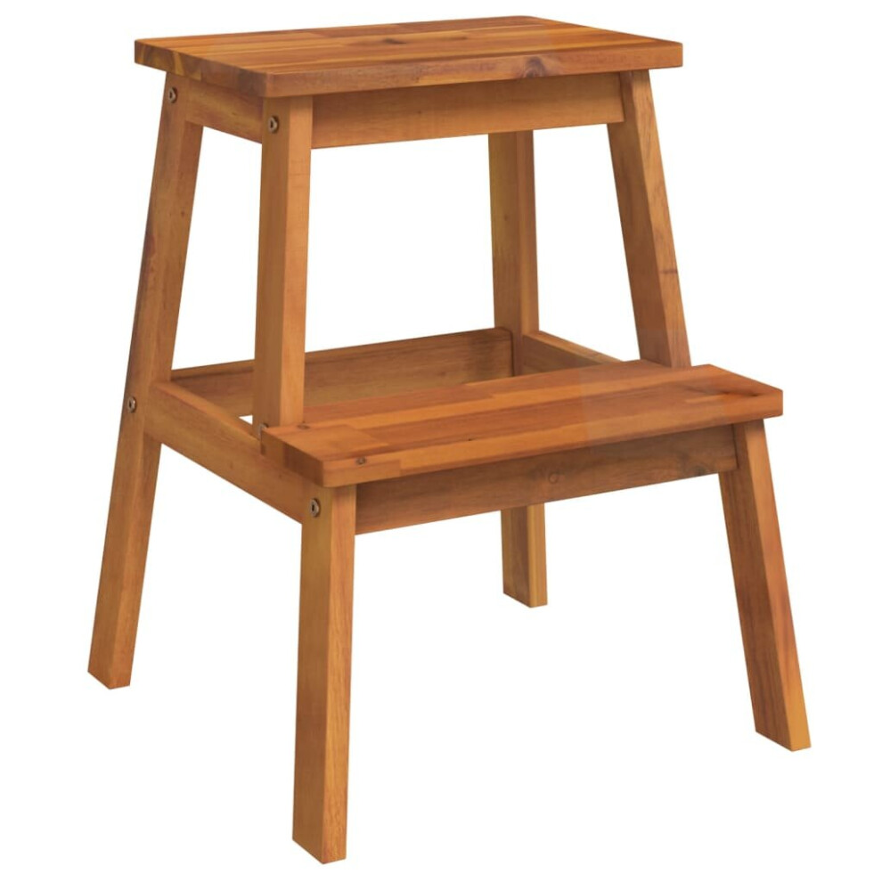 vidaXL Solid Wood Acacia 2 Step Stool Wooden Kitchen Bathroom Step Ladder