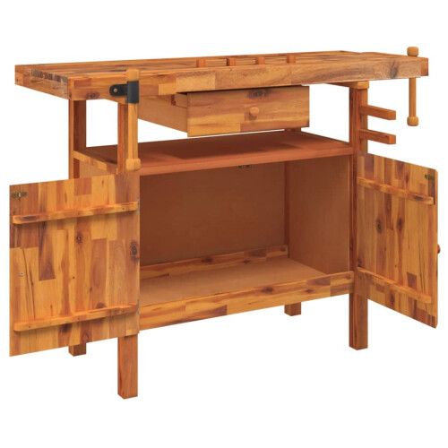 VidaXL vidaXL Solid Wood Acacia Workbench with Drawer and Vices Wooden Work Table 2