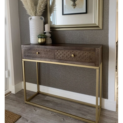 Mid Century Console Table Modern Storage Sideboard Gold Metal Vintage Hallway
