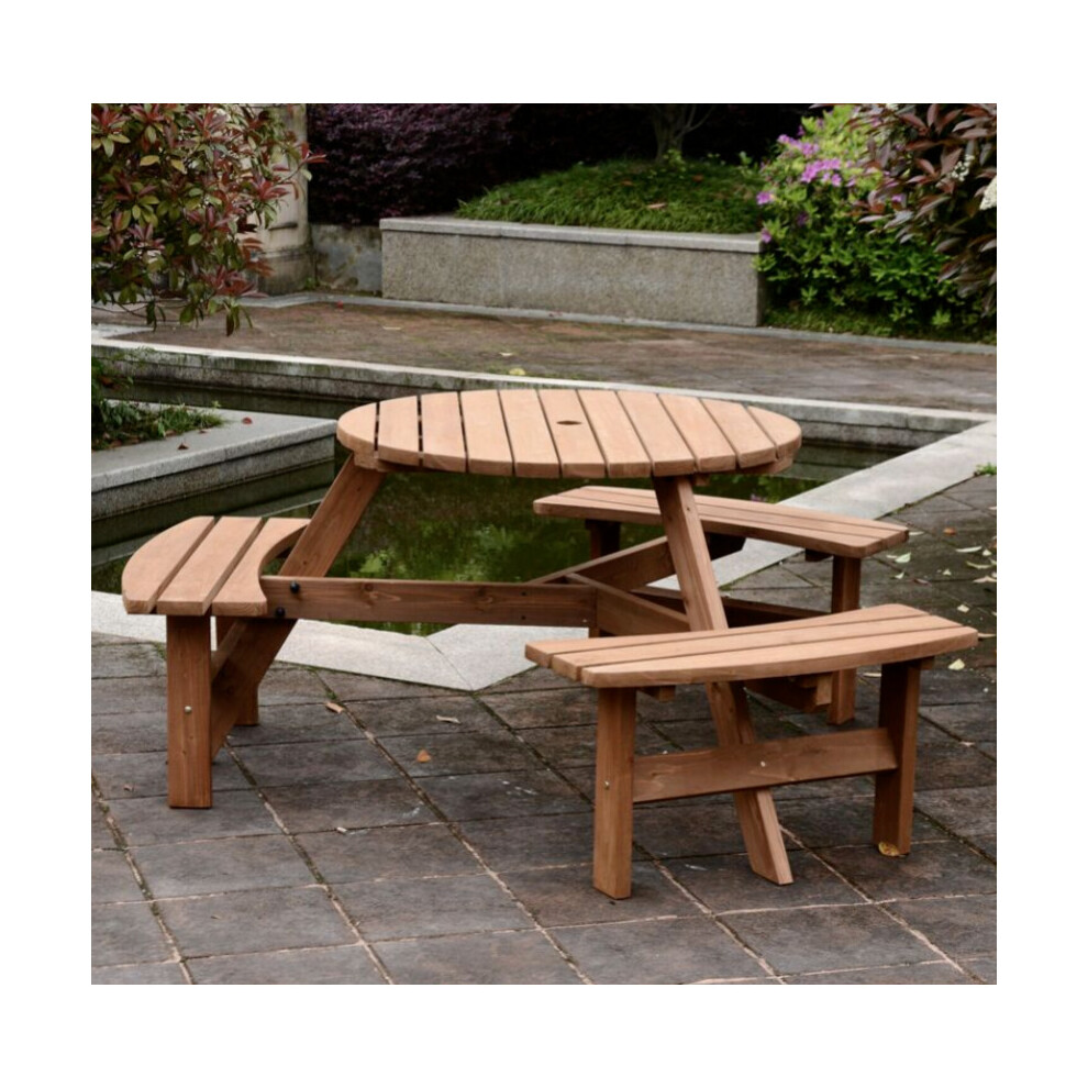 Round Picnic Table Outdoor Garden Furniture Wooden Pub Bench 6 Seater Beer Set
