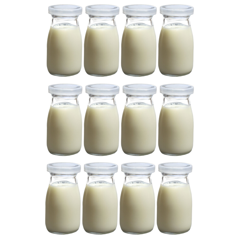 Glass Mini Milk Old School Bottle 100ml 12 Pack with lids