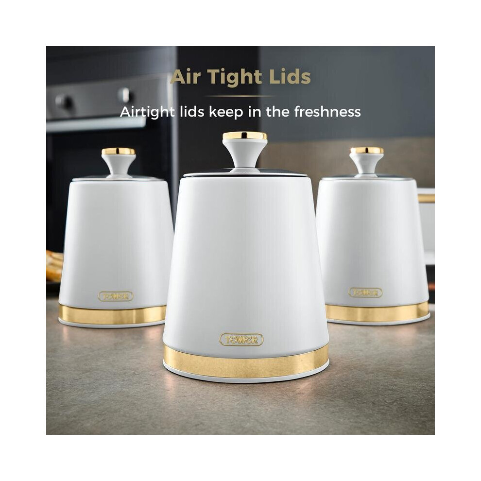 Tower Cavaletto Set of 3 Canisters in White & Champagne Gold