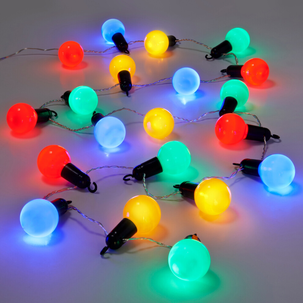 GardenKraft Set of 20 Multi-Coloured Bulb Festoon Lights / LED Party Lights / Battery Powered / Easy Installation