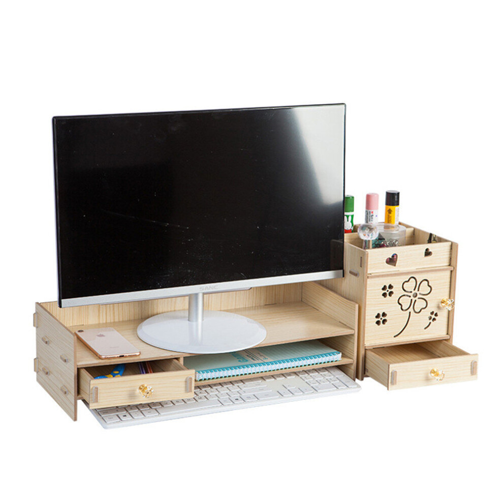 Multi Function Desktop Monitor Stand Computer Laptop Screen Riser Wood Shelf Desk Storage Holder 750499928599