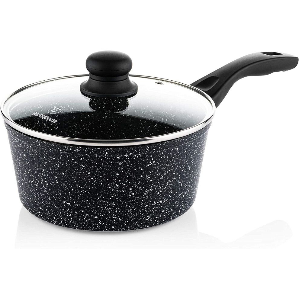 (Black Marble, 20 cm) Westinghouse Non Stick Saucepan with Lid-Saute Pan