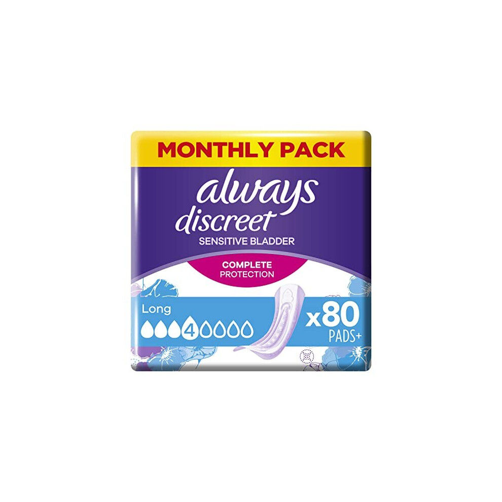 Discreet Incontinence Pads Women Long 80 High Absorbency Pads 20 x 4 Packs Odour Neutraliser SAVING PACK for Sensitive Bladder