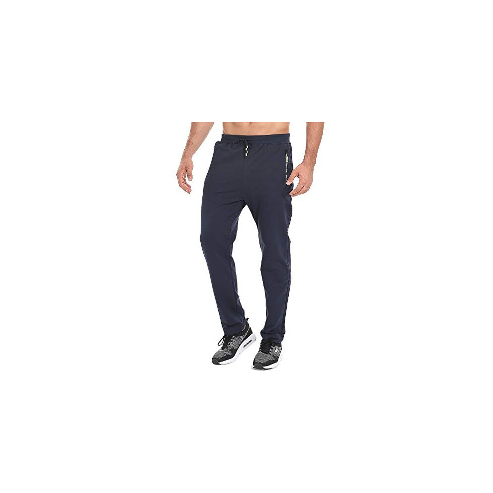 Mens Joggers Tracksuit Bottoms Open Hem Cotton Sweatpants Jogging Pants Zip Pockets Blue XXXL