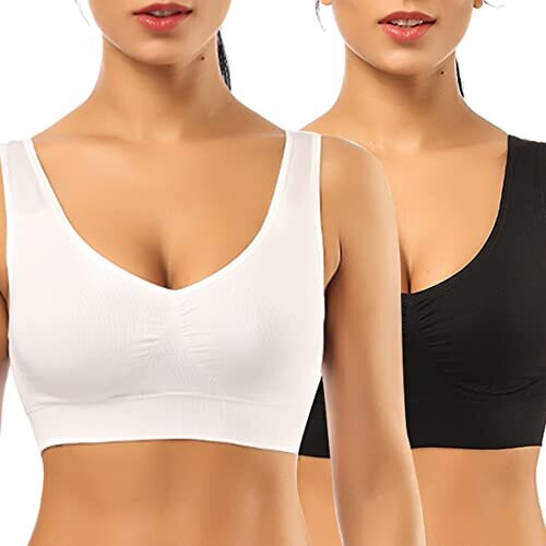 Comfort Bra Womens Sports Bras Plus Size Sleep Bras for Girls in Yoga Bralette Leisure Stretch Crop Tops Vest 2 Pack WhiteBlack 1 XL on OnBuy