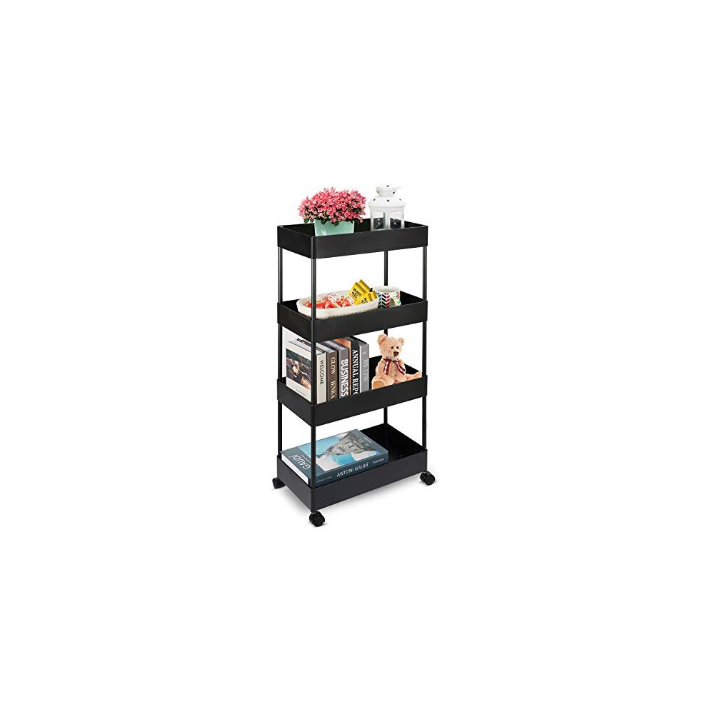 Slim Storage Cart 4Tier Rolling Utility Storage Cart Mobile Shelving Unit Rolling Bathroom Carts Slide Out Storage Cart Storage Shelf Rack for Kitchen