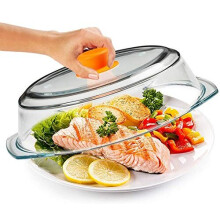 Cubierta de Vidrio Alta para Microondas Bezrat | Tapa Antisalpicaduras con Asa de Silicona y Válvulas de Vapor