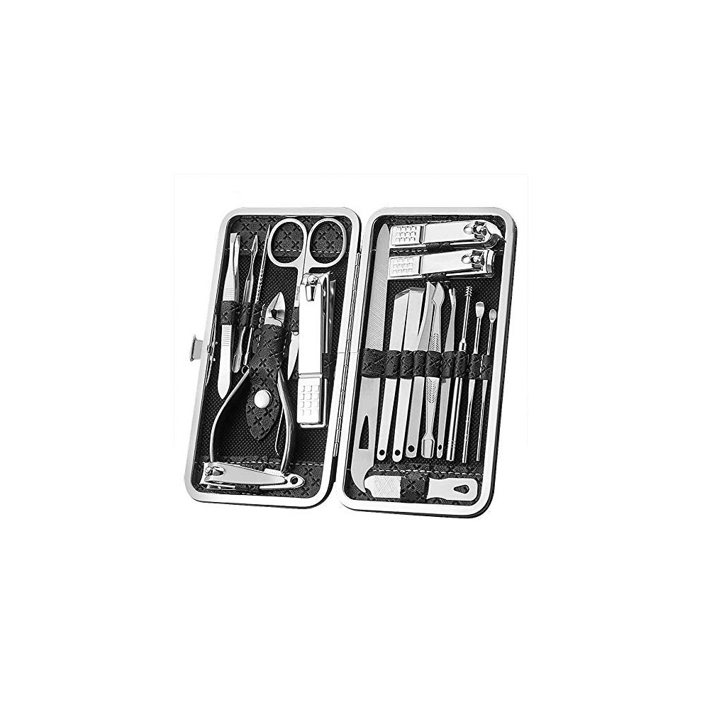 Manicure Set 19 PCS Professional Nail Clippers Kit Pedicure Care ToolsStainless Steel Grooming Tools With PU Leather Case for Travel Home