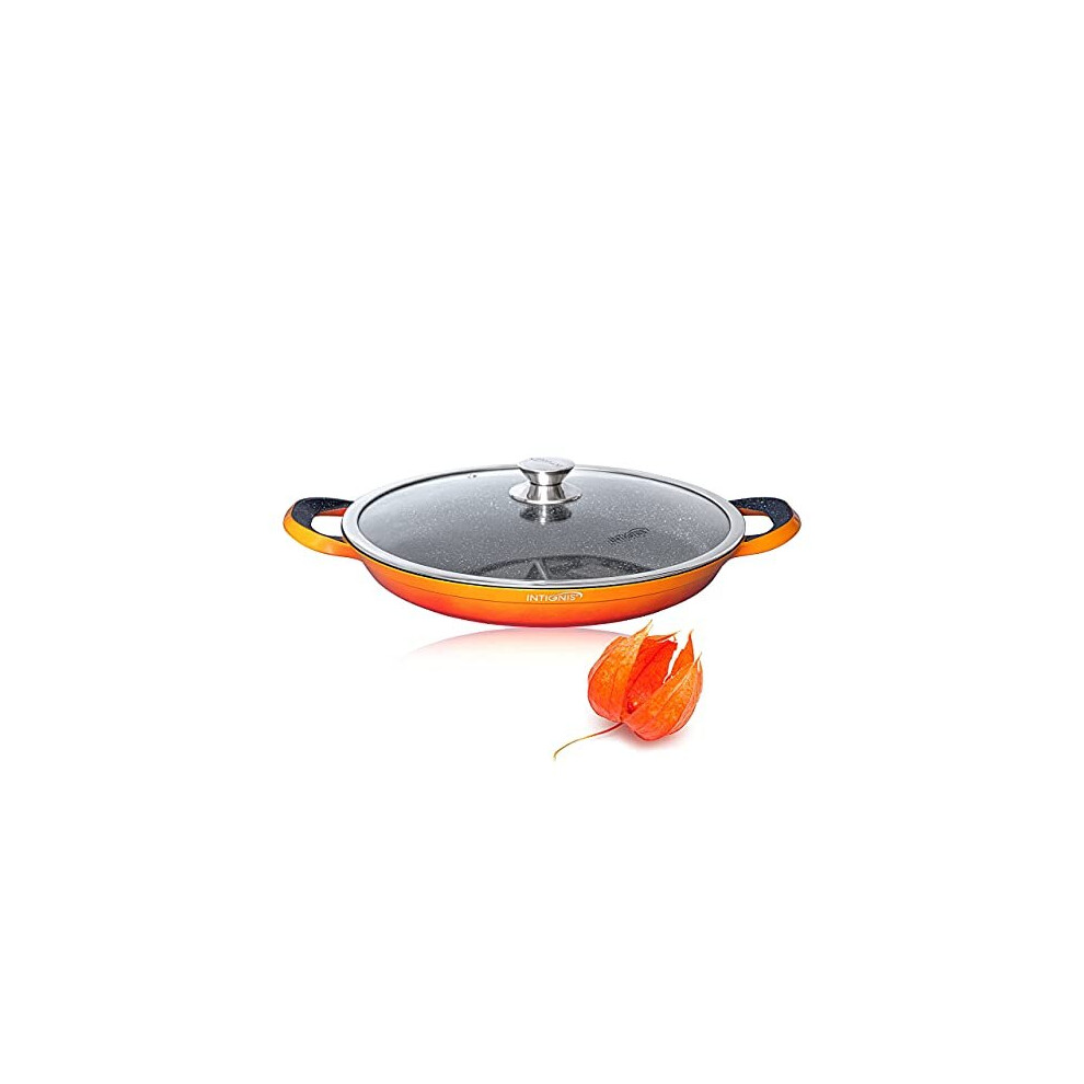 Professional Paella Pan with Oven Safe Lid 36cm Kitchen Cookware Non Stick PFOA Free Ceramic Non Stock Coating Induction Electric Oven Gas BBQ Grill