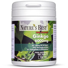 Ginkgo Biloba 6000mg High Strength 180 OneADay Vegan Tablets Pure Grade Extract and Time Release Formula UK Made and Purest Extract Available in The