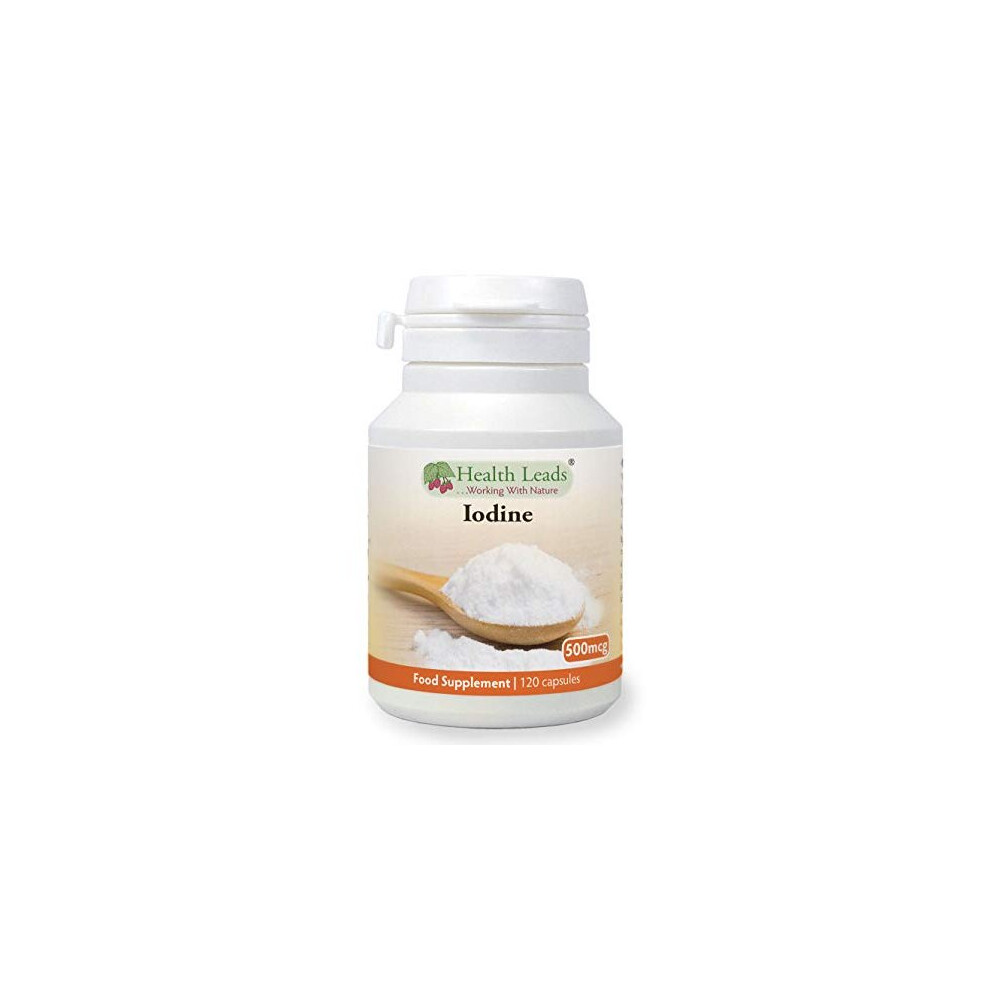 Health Leads ...Working With Nature Lugols Iodine High Strength 500Mcg 120 Capsules Iodine Contributes To Normal Thyroid Function Easy To Swallow Small Capsules Magnesium Stearate Free