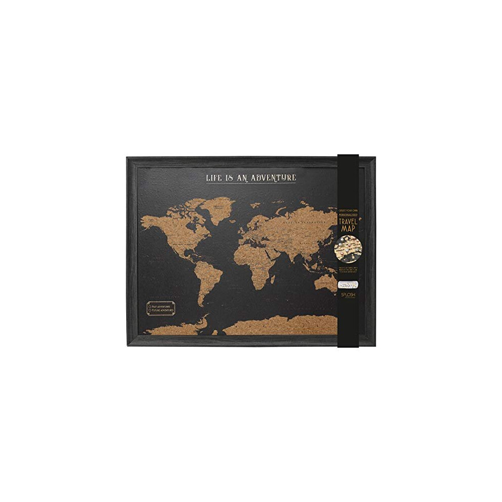 Splosh World Map Pin Board In A Wooden Frame For Travel The Travel Map Corkboard Comes With 2 Sets Of Pins To Personalise Your World Travel Black Large