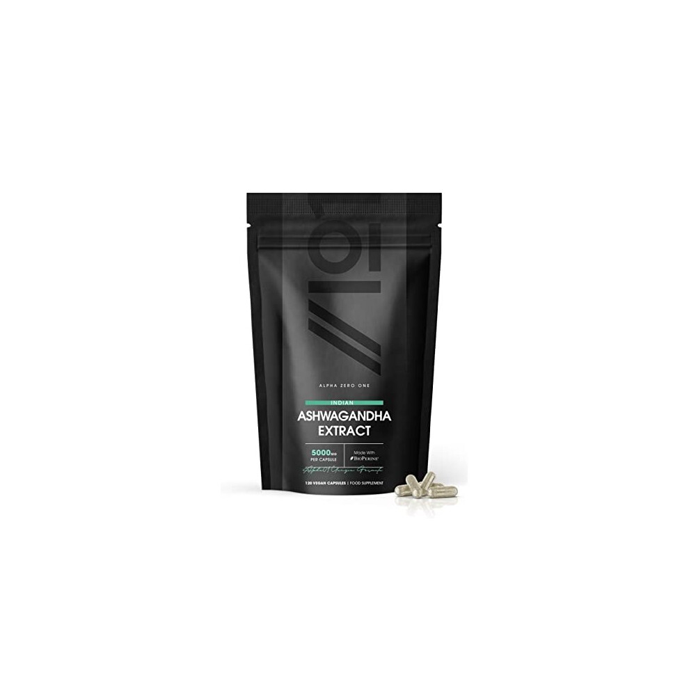 Alpha01 Black Ashwagandha Extract 5000Mg Potent 5 Withanolides Made With Bioperine Pepper For Higher Bioavailability Gluten Free Nongmo 120 Vegan Capsules