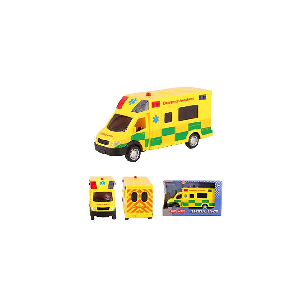 UK 140 Scale Emergency Ambulance Toy With Flashing Lights Sounds Friction Powered Play Vehicle for Boys and Girls