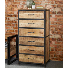 Tall Chest of Drawers Vintage Industrial Metal Cabinet Rustic Solid Wood Tallboy Unit