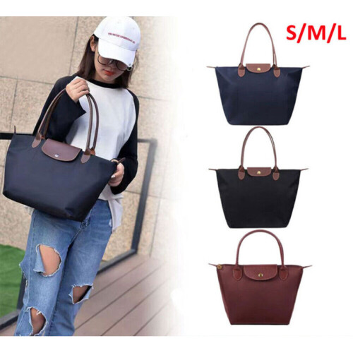 (Navy blue, M) Womens Shoulder Handbag Foldable Shopper Bag 2