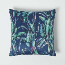 Navy Tropical Banana Leaf Velvet Cushion 46 x 46 cm