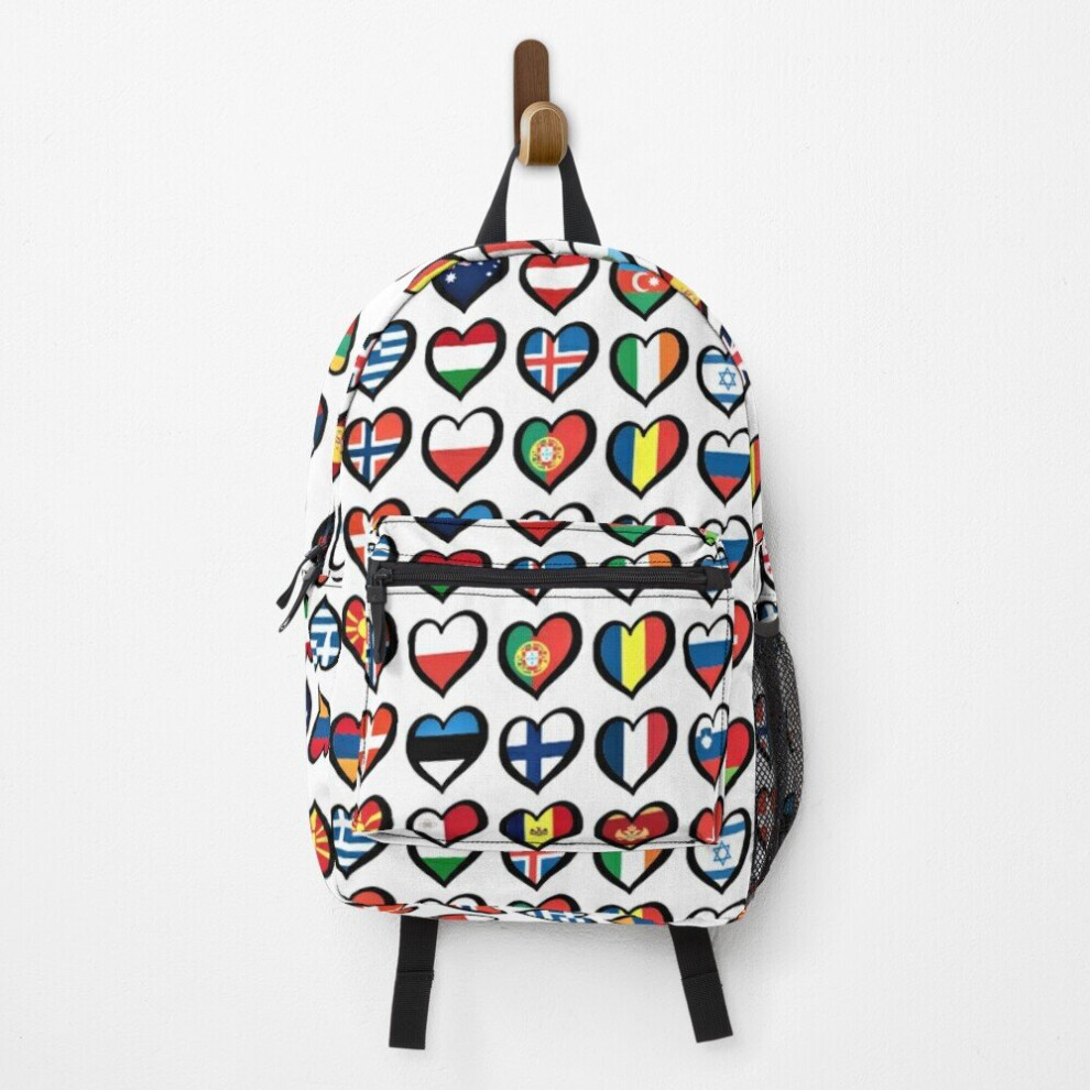 Backpack Eurovision Song Contest Flags Hearts  School Bag Travel 15"