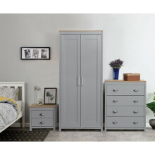 (White, Bedside Only) Bedroom Furniture Trio Set Grey White