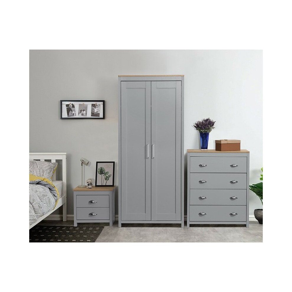 (White, Bedside Only) Bedroom Furniture Trio Set Grey White