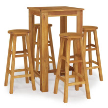 (60 cm table length 5 piece, bar stools with round seat) vidaXL Solid Wood Acacia Garden Dining Set 120/60 cm 3/5/7 Piece Multi Models