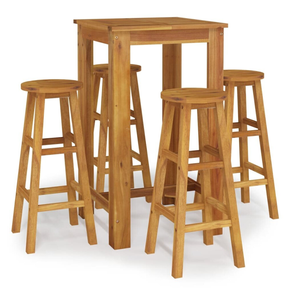 Vidaxl (60 Cm Table Length 5 Piece, Bar Stools With Round Seat) Solid Wood Acacia Garden Dining Set 120/60 Cm 3/5/7 Piece Multi Models