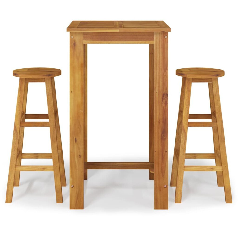 Vidaxl (60 Cm Table Length 3 Piece, Bar Stools With Round Seat) Solid Wood Acacia Garden Dining Set 120/60 Cm 3/5/7 Piece Multi Models