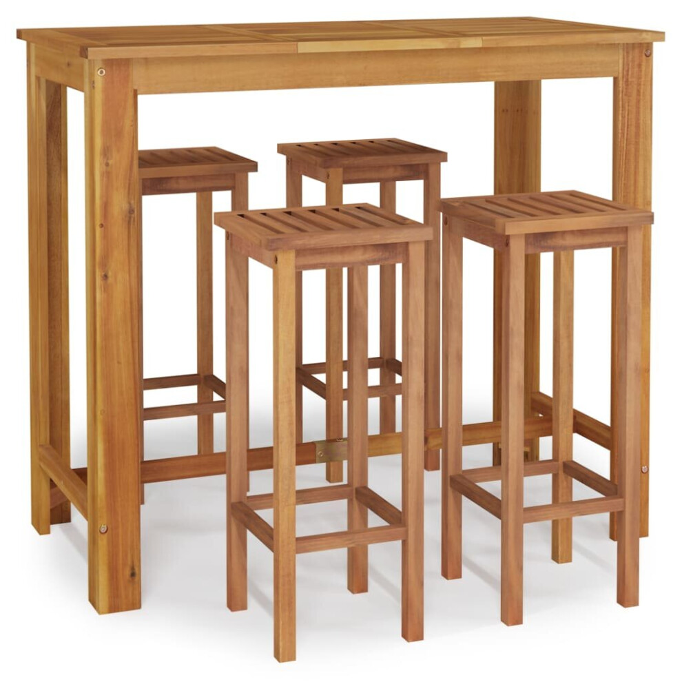 Vidaxl (120 Cm Table Length 5 Piece, Bar Stools With Square Seat) Solid Wood Acacia Garden Dining Set 120/60 Cm 3/5/7 Piece Multi Models
