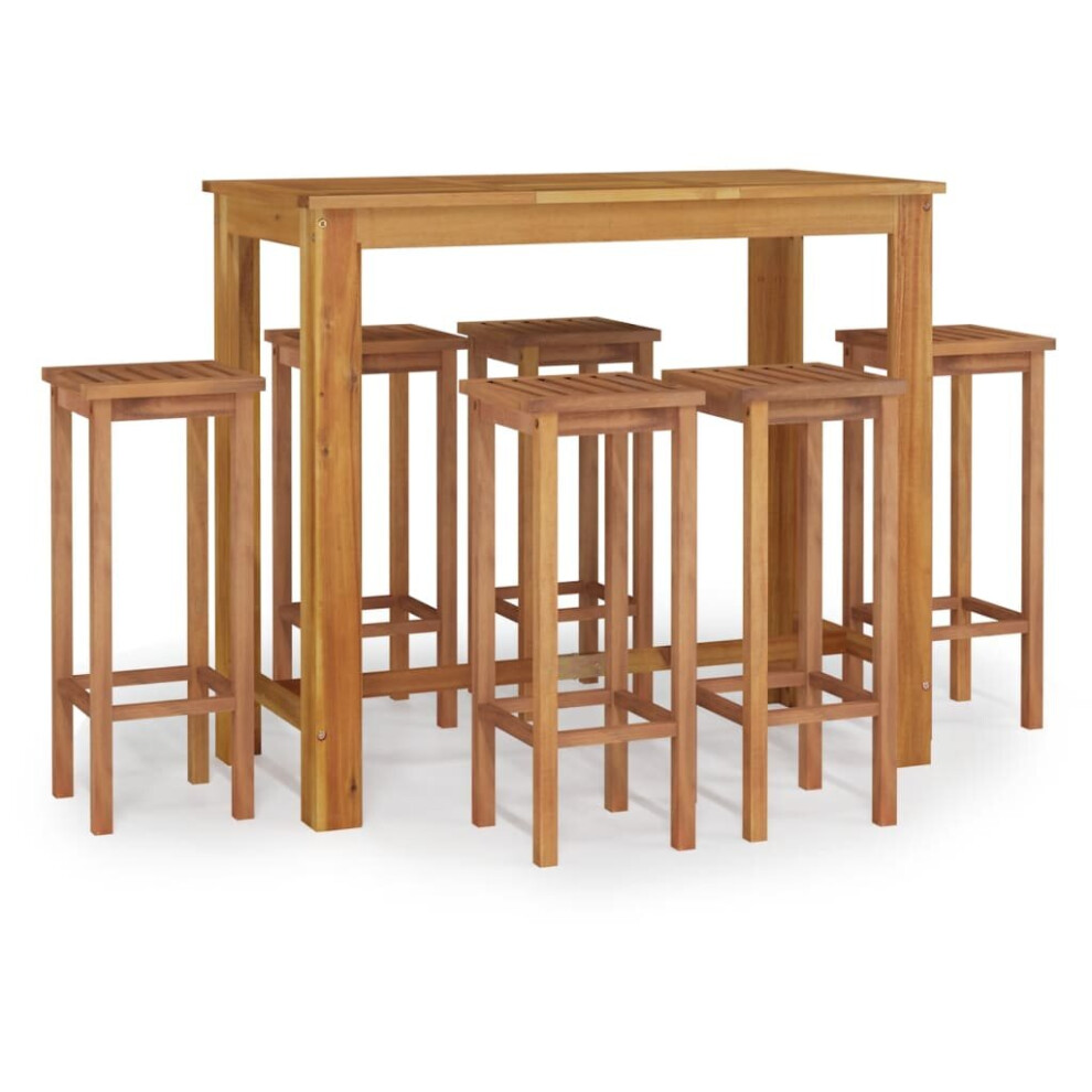 Vidaxl (120 Cm Table Length 7 Piece, Bar Stools With Square Seat) Solid Wood Acacia Garden Dining Set 120/60 Cm 3/5/7 Piece Multi Models