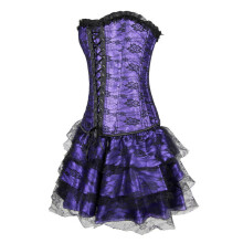 (purple, m) Gothic Retro Vintage Tapestry Steampunk Corset with Chain & Belt Halloween Costume Top