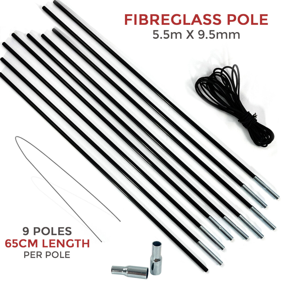 (M ( 5.5m x 9.5mm )) Portable Replacement Fibreglass Pole Kit Camping Repair Tent Canopy Equipment UK